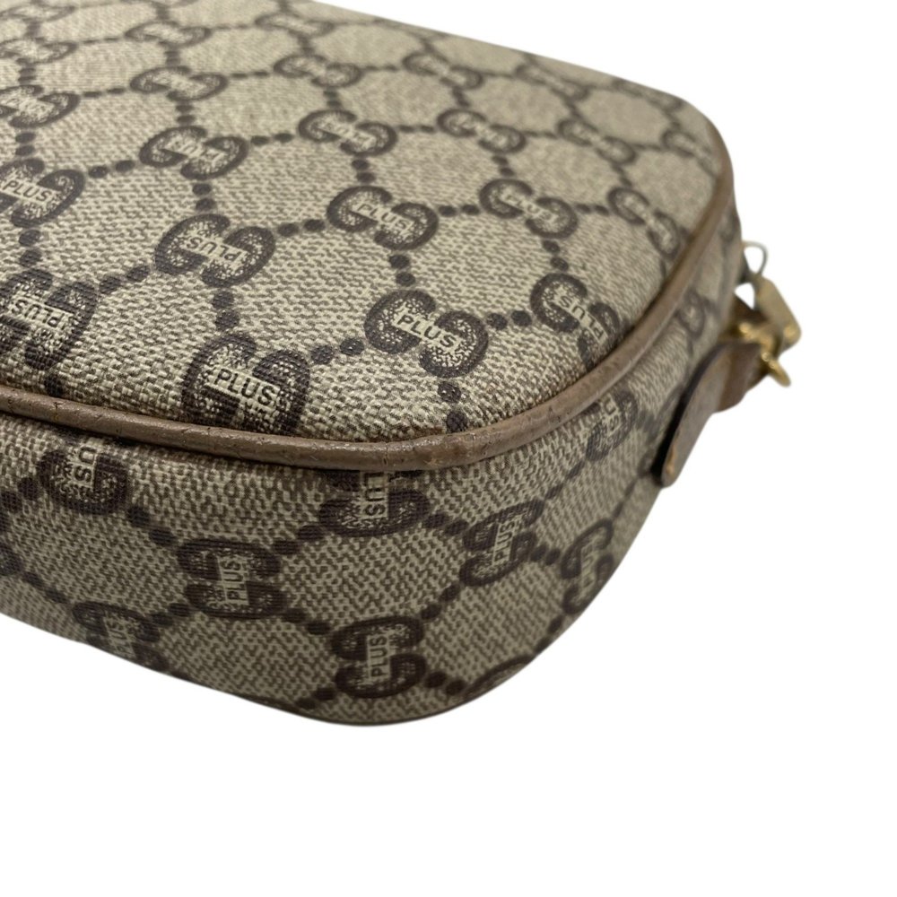 GUCCI Old Gucci GG Plus Shoulder Bag Leather Grey Brown Gold Hardware Logo Cr... - Picture 12 of 16